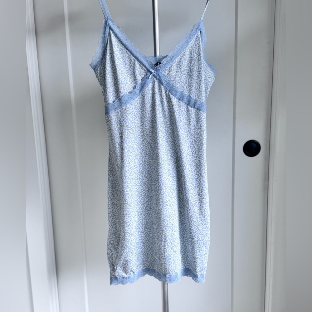 H&M Blue and White Satin Chemise